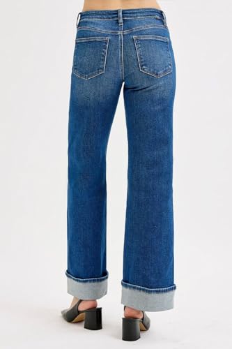 SALT TREE Risen Jeans - Tummy Control Mid Rise Wide Cuffed Jeans - PW211812