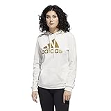 adidas womens Game & Go Pullover Hoodie Chalk White/Metallic Gold Large