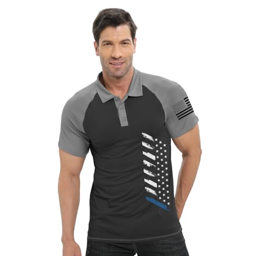 H HYFOL Short Sleeve Polo Shirts for Men Graphic Stretch Raglan Golf Polos for Men(Dark Grey,S) - Image 2