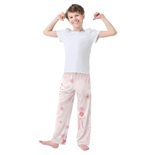 Bow Flower Boys Pants Boys Athletic Pants Long Pant for Boywith Pockets Wide-Leg Size 6-14Y3