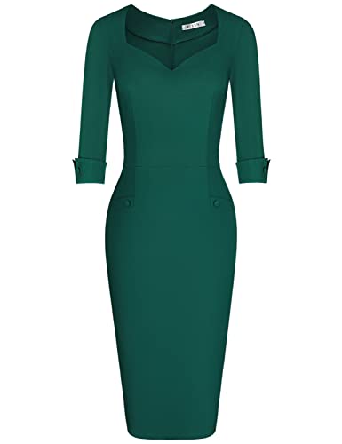 MUXXN Women's Half Sleeve Classical Retro Formal Dress (Dark Green L)