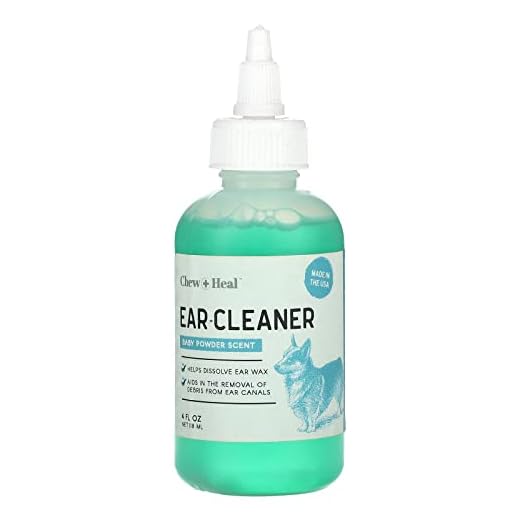 Chew + Heal Labs Cat and Dog Ear Cleaner, 4 oz Dropper - Pet Ear Wash to Dissolve Ear Wax and Remove Debris - with Soothing Aloe, Witch Hazel, Tea Tree Oil, and Baby Powder Scent