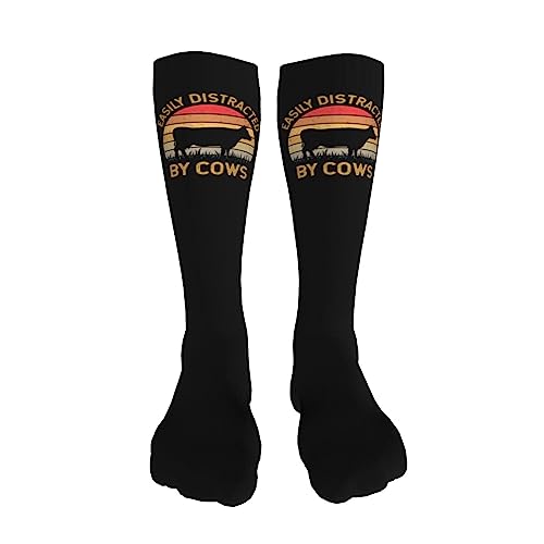 Easily Distracted By Cows Knee High Socks For Women Long Tube Socks Athletic Compression Socks Unisex High Socks Girls3