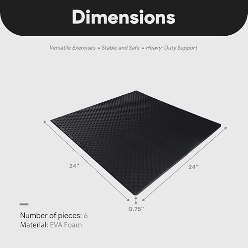 Image of BalanceFrom Puzzle Exercise Mat 3 /4 inch Thick, EVA Interlocking Foam Floor Tiles for Home Gym, Mat for Home Workout Equipment, Floor Padding for Kids, Black, 24 in x 24 in x 3 /4 in, 24 Sq Ft - 6 Tiles
