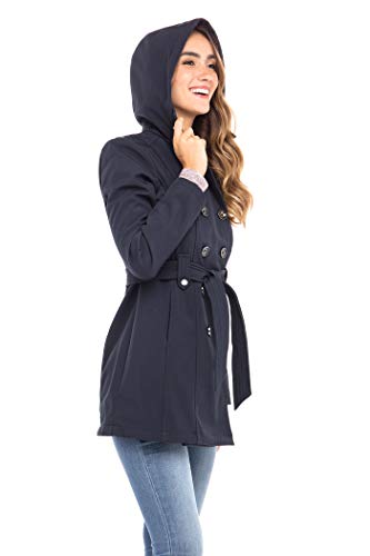 Sebby Collection Women's Soft Shell Trench Coat with Detachable Hood3