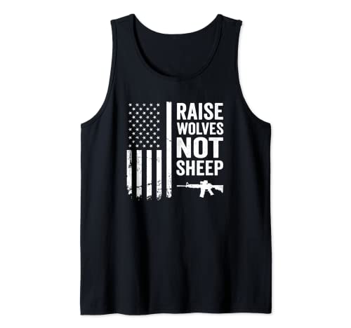 Raise Wolves Not Sheep - Pro Gun Rights Guns Bandera de Estados Unidos Camiseta sin Mangas