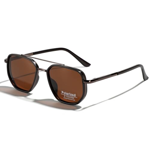 TR90 Polarised Sunglasses Retro Square Flattop Sunglasses Double Bridge Full Frame UV400 Lens Glasses