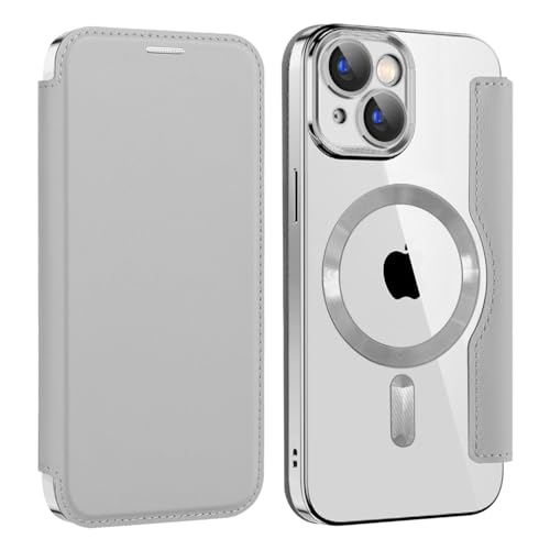 【REHOOF】iPhone 15 ケース 手帳型 magsafe対応 6.1インチ 背面 透明 クリア 財布型 アイフォン 15 ケース マグセーフ 手帳 ワイヤレス充電対応 カード入れ PU革 レザー スマホケース 軽量 薄型 防塵 耐衝撃 全面保護 スマホカバー（グレー）の商品画像（Amazon）