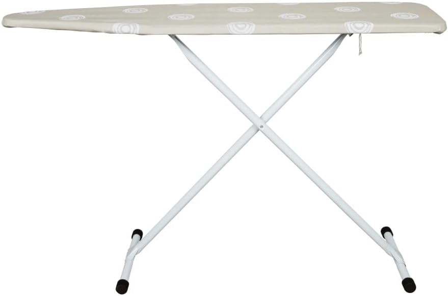 Full-Size T-Leg Ironing Board — 53" x 14", Adjustable Height, Steel Frame, Extra-Thick Cotton Padded Cover, Non-Slip Feet, Beige