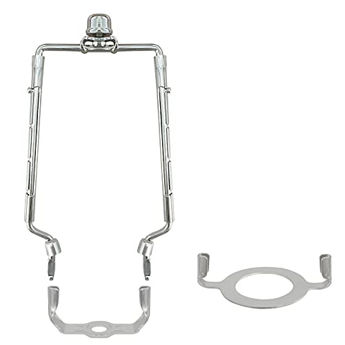 Image of Lamp-Shade Harp Holder Adjustable Support - Tall 7 8 9 10 inch and 3 /8 inch Standard Saddle E14 E26 E27 Light Base UNO Fitter Adapter Converter Finial Set Detachable Parts Bracket (Nickel)