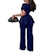 Women's 2 Piece Outfits Suit Set Short Sleeve Peplum Top Flared Pants Sets Business Pantsuits Navy XXL