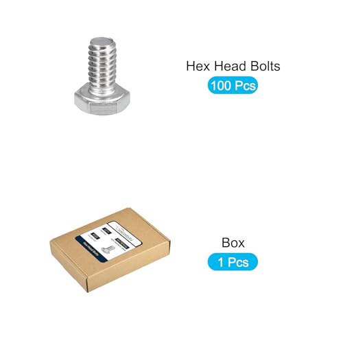 Image of METALLIXITY Hex Head Bolts (1 /4-20 x 1 /2 inch) 100Pcs, 304 Stainless Steel 18-8, Fully Threaded, External Hex Drive, Plain Finish, Hex Head Screw Bolt, Silver