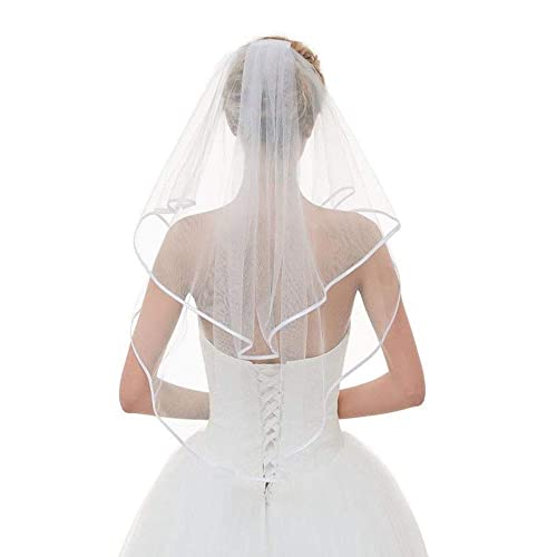 Bridal Veil Women's Simple Short Wedding Veils White Tulle Veil With Comb For Bridal Shower Bachelorette Hen Party Dress Up Prom(White), (Ever001) #TOP3