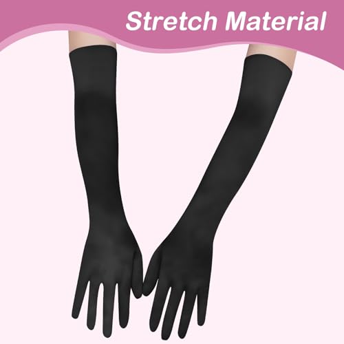 Papoopy Women Black Long Gloves for for Wedding, Tea Party, Cosplay, Costume (Satin - Black)