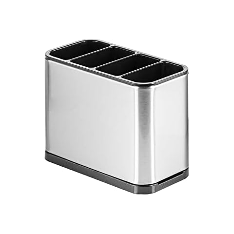 Innoteck Essentials Utensil Holder - Stainless Steel Kitchen Utensils Organizer - Anti Slip, Water Draining Design - 4 Compartments Rust Proof Cutlery Holder - for Spoons, spatulas, Forks, Knives Cover