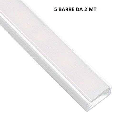 Perfil de aluminio DL1407, 10 m, 5 barras de 2 m, para tiras LED, con cubierta opaca, tapas y grapas de montaje incluidas