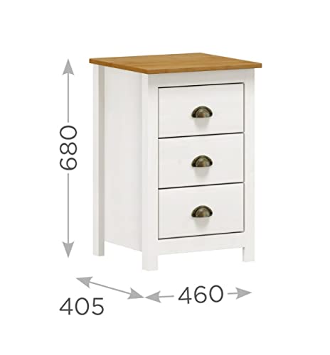 Mesa Cabeceira em Madeira 3 Gavetas Linha Topázio - Branco/carvalho