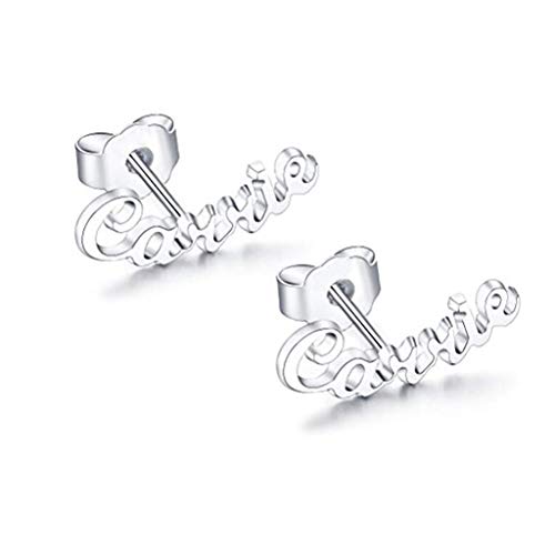 Preisvergleich Produktbild Damen Ohrringe mit Namen Personalisierte Ohrringe Ohrstecker Personalisierter Ohrschmuck Geburtstag Geschenk für Frauen Freundin Mädchen Tochter (Silber)