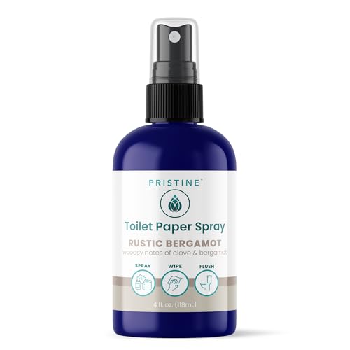 Image of PRISTINE Toilet Paper Spray Instead of Wipes and Bidets - Like Foam Alternative and Gel Alternatives to Wipes, is a Refreshing Bidet Attachment Substitute, Rustic Bergamot, 4 fl oz