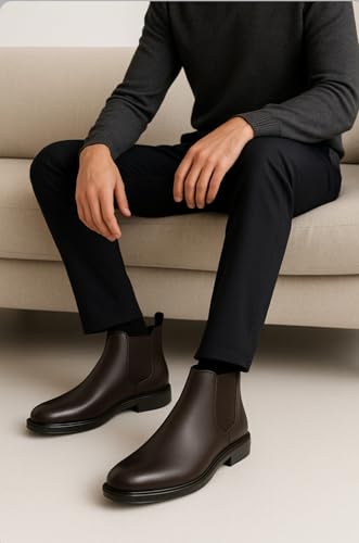 Image of Men's Leather Chelsea Boots | Ankle Boots with Textured Finish Formal & Smart Casual Boots | Comfortable Fit, Trendy, Stylish Boots | Leather Boots for Office /Fashionable