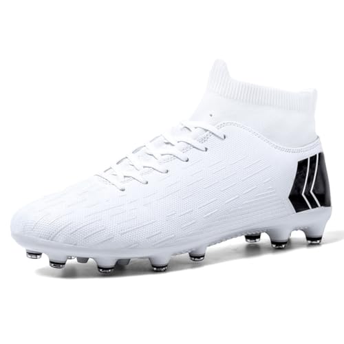 ESXGED Unisex Womens Soccer Cleats Shoes Mens Ankle Sock Football Boots Training Athletic Turf Sneakers White Size 7w/6m