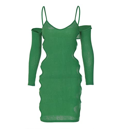 Y2K Side Hollow Out Gebreide Jurk Vrouwen 2022 Lente Zomer Kleding Lange Mouwen Off Schouder Sexy Bodycon Jurk Vrouwelijke Club Outfits - Image 3