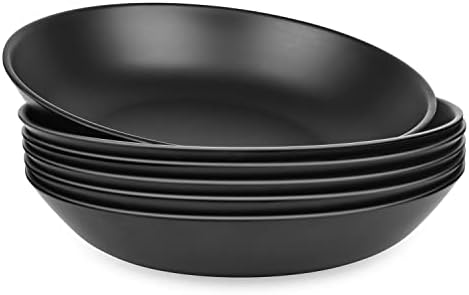 XUEJUN Pasta Bowls 34oz, 8.5" Large Salad Bowls, Bamboo Fiber Pasta Bowls Set of 6, Black Serving Bowls for Salad, Pasta, Fruits, Ice Cream, BPA free, Dishwasher Safe