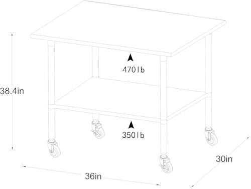 Image of ROCKPOINT Stainless Steel Table for Prep & Work with Caster Wheels 30x36 Inches, NSF Commercial Heavy Duty Table with Undershelf and Legs for Restaurant, Home and Hotel