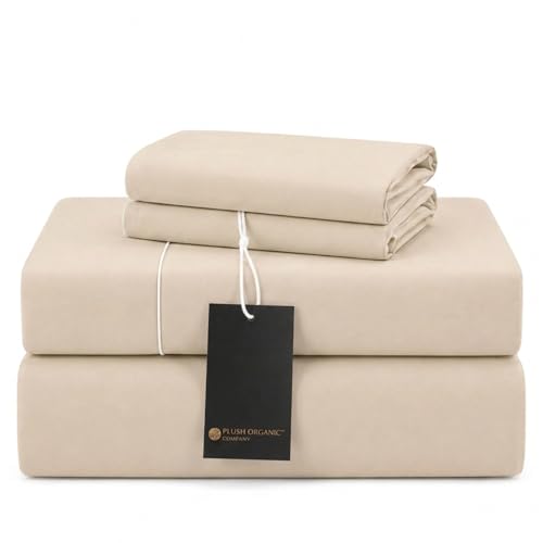 Image of Queen Luxury 4 Piece Bedsheet Set, Ivory with White Piping, Cooling Resort Bedding, Deep Pockets, Ultra Soft, Viscose derived from Bamboo, Organically Grown, 300 Thread Count