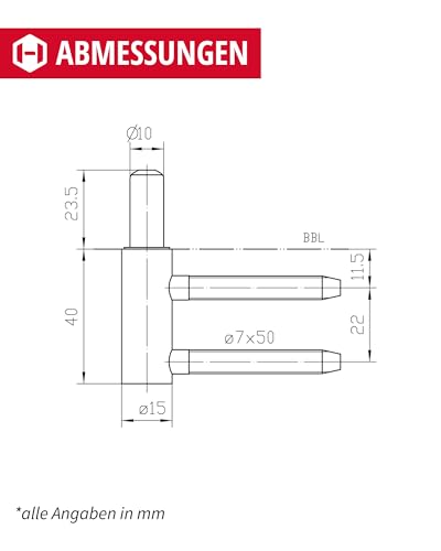 Gedotec Einbohrband Variant-Rahmenteil V 3400 WF für Drehtüren | Stahl verzinkt | Anschlag DIN links & rechts | Tragkraft 40 kg | 2 Stück - Türbander für Zimmertüren - Innentüren an Holz-Zargen