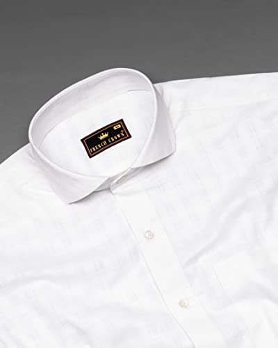 Image of FRENCH CROWN Men's White Linen Regular Fit Textured Full Sleeves Casual Shirt
