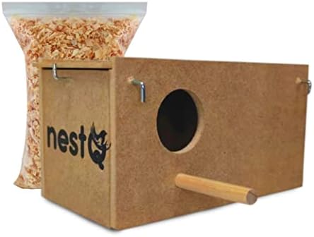 Nido para Periquitos con Viruta para la Cama con Enganches para la Jaulas de Aves, Casita de Cría de Madera para Pájaros, 20 cm x 11 cm x 11 cm