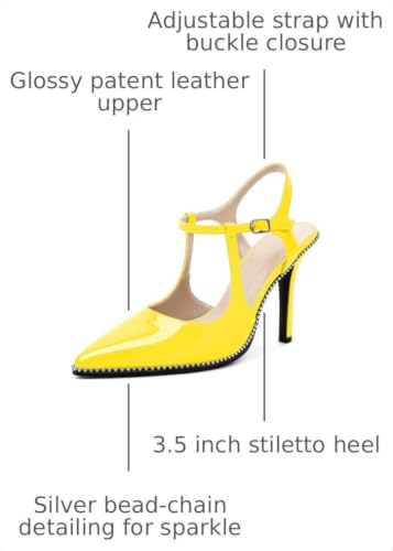 Image of SAMMITOP Womens High Heels Ankle Strap Pointed Toe Stilettos Patent Leather Beaded Pumps Dress Shoes 3.5 Inch