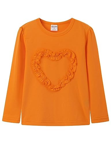 Image of Noomelfish Girls Ruffle Heart T-Shirts Cute Long Sleeve Tee Tops (4-12 Years)