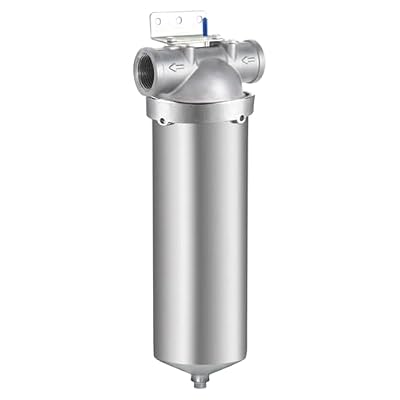 Stainless Steel Whole House Water Filter Housing for 9-3/4"-10" Length, 4.5"-5" OD, NPT Ports for Well & City Water, with Drain Valve & Double O-Ring Seal