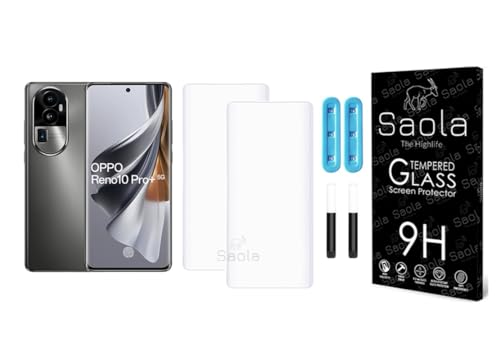Image of Saola Curved UV Tempered Glass For Oppo Reno 10 Pro+ 5G 5G. Comes With UV Light & Glue For Finest Pasting. Edge To Edge Protection With Case Friendly Fit. (Pack Of 2)