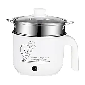 CALANDIS Electric Cooking Pot Nonstick Electric Skillet For Pasta With Steamer White