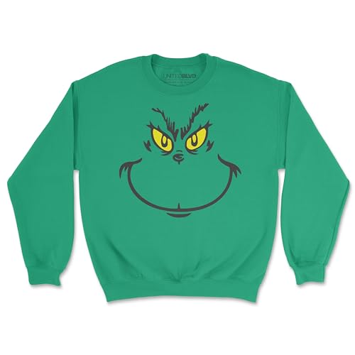 United BLVD Unisex Christmas Vacation Smiley Sweatshirt for Adults Holiday Crewneck Long Sleeve Funny Graphic Cute Christmas Sweatshirt for Men & Women (Medium, Irish Green)