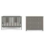 Child Craft Atwood Crib and Dresser Nursery Set, 2-Piece, Includes 3-in-1 Convertible Crib and 3-Drawer Dresser, Grows with Your Baby (Lunar Gray)