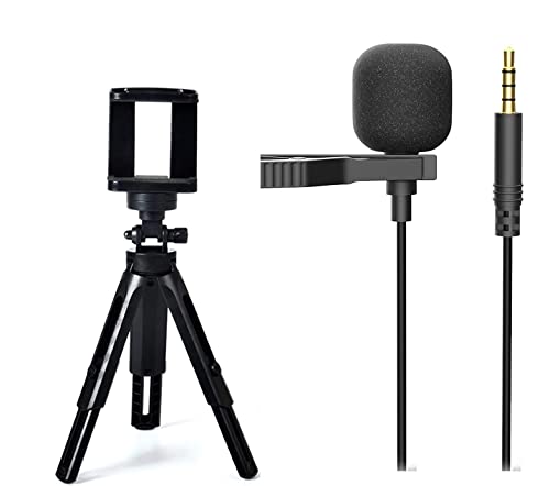 SHINOWHITE MIK Mobile Holder Tripod Support 90 Camera Mobile Stand for Vlogging, Video Shooting, YouTube etc Compatible with All Mobile Phones (Tripod + Collar Mic(1.5 Meter))