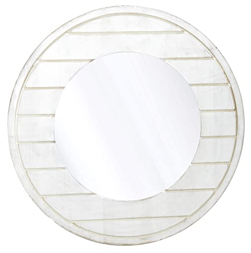Red Co. 17.5" Decorative Farmhouse Round Wall-Mounted Accent Mirror With Wooden Frame In Distressed White Finish, Medium #TOP1