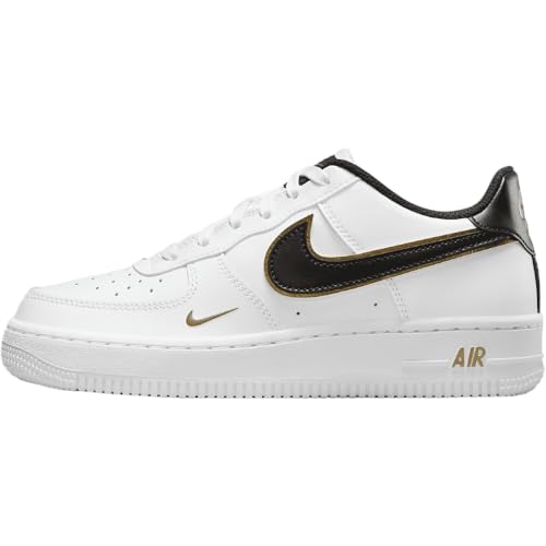 Nike Air Force 1 LV8 Big Kids' Shoes (DM3322-100, White/Metallic Gold/White/Black) Size 4.5
