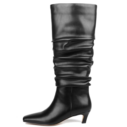 KysBloes Knee High Slouch Boots for Women Low Kitten Heel Long Boot Square Toe Fall Slouchy Boots Comfortable Fashion Shoes3