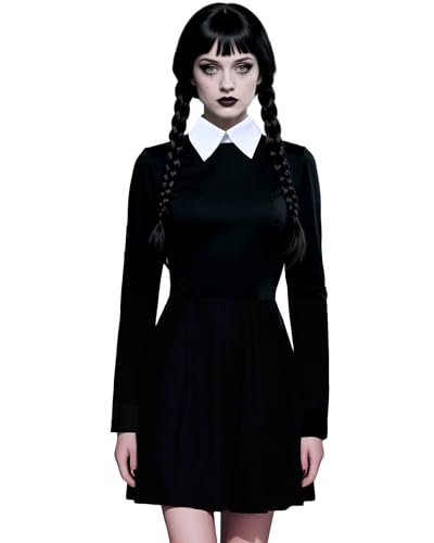 LUYANA Women Casual Long Sleeve Peter Pan Collar A Line Fit and Flare Skater Dress Black L