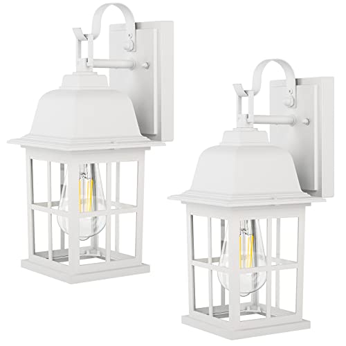 Paquete de 2 faroles de pared para exteriores, 100 % aluminio blanco, lámparas exteriores de montaje en pared, impermeables y antioxidantes, faroles de pared exteriores para porche delantero para casa