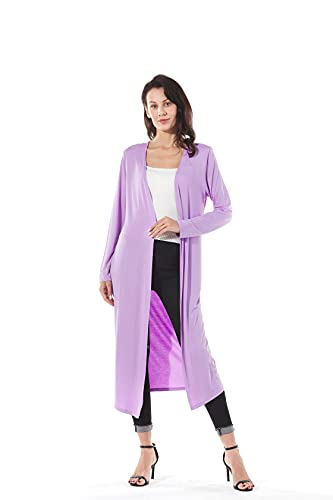 Image of Women's Solid Sweater Essential Duster Long Cascading Open Front Lightweight Blue Cardigan