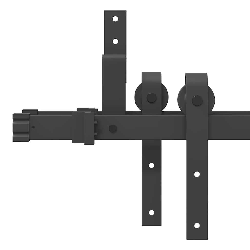 Juego de herrajes para puerta corredera de 152,5 cm de acero con recubrimiento en polvo negro con tope de puerta y ruedas, soporte de derivación para puerta de granero, carga máxima de 80 kg