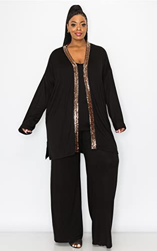 COIN 1804 Womens Plus Size Sequin Contrast Cardigan Curve2