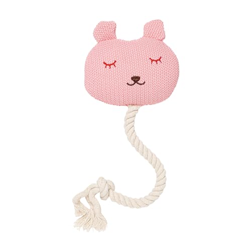 Image of Knitted Bunny Ratle Dog Toy Polyester and Cotton with Thick Cord and Squeakers - Pink