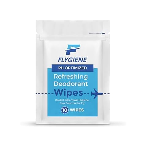 Flygiene Deodorant Odor Wipes - Individually Wrapped Antiperspirant Wipes - Travel Size Toiletries - Deodorant Wipes for Men and Women - Travel Body Hygiene Wipes - 10 Count (1 Pack of 10) Cover